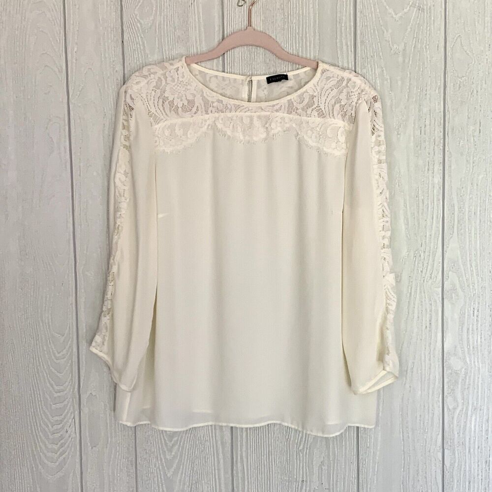 Talbots Ivory Lace Long Sleeve Top Blouse Size Small